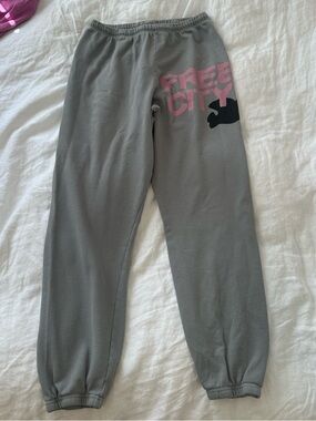 freecity Gray Sweatpants with Pink Logo